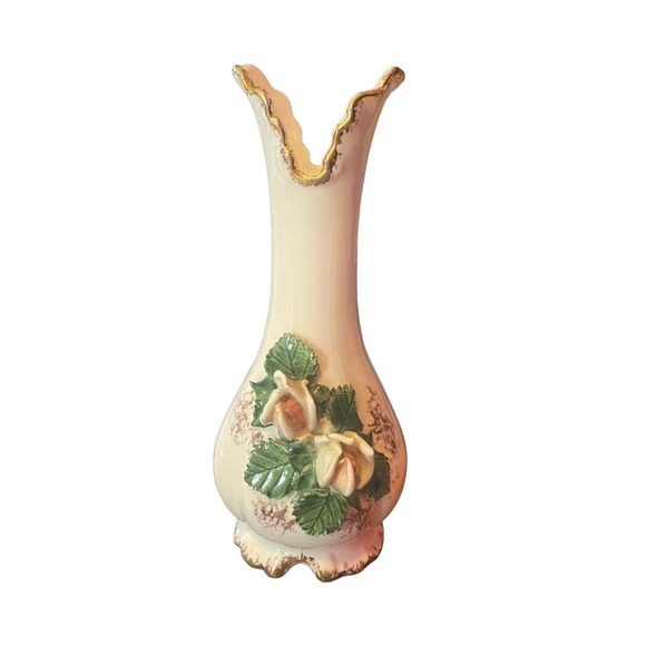 VTG 1950's Grayson Arts California #191 Scalloped Edge bud vase Gold Trim - Picture 1 of 5